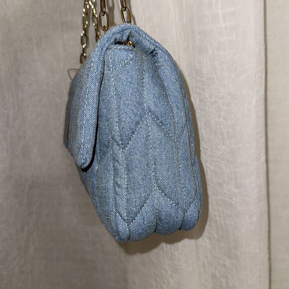 Talbots Gold Tone Chain Strap Leather Trim Quilted Denim BlueβShoulder Bag - Picture 10 of 16